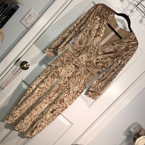 Crushed velvet champagne colored dress